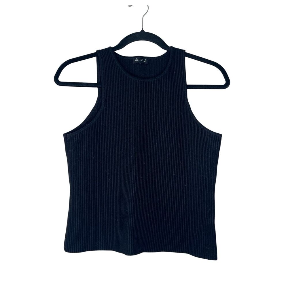 Marled Black Ripped Tank Top Large